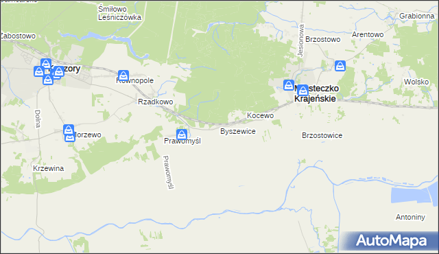 mapa Byszewice gmina Kaczory, Byszewice gmina Kaczory na mapie Targeo