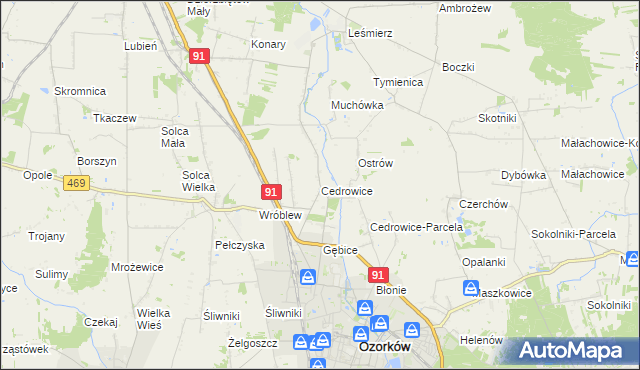 mapa Cedrowice, Cedrowice na mapie Targeo