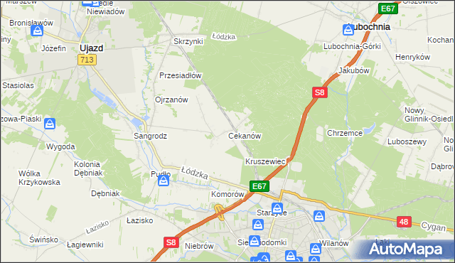 mapa Cekanów gmina Tomaszów Mazowiecki, Cekanów gmina Tomaszów Mazowiecki na mapie Targeo