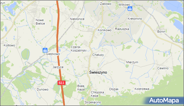 mapa Chałupy gmina Świeszyno, Chałupy gmina Świeszyno na mapie Targeo