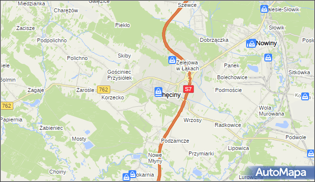 mapa Chęciny powiat kielecki, Chęciny powiat kielecki na mapie Targeo