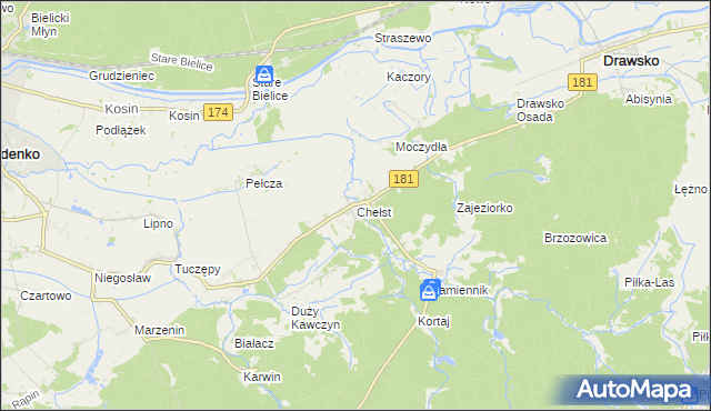 mapa Chełst gmina Drawsko, Chełst gmina Drawsko na mapie Targeo