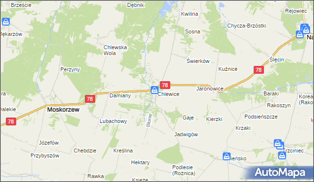 mapa Chlewice gmina Moskorzew, Chlewice gmina Moskorzew na mapie Targeo
