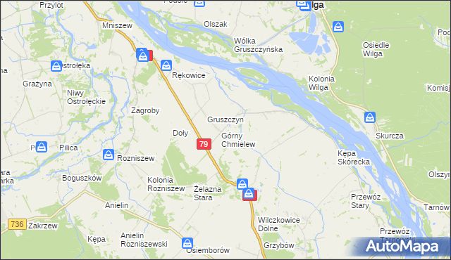 mapa Chmielew gmina Magnuszew, Chmielew gmina Magnuszew na mapie Targeo