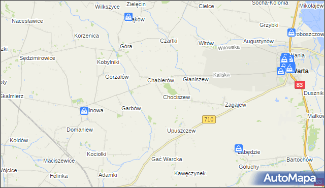 mapa Chociszew gmina Błaszki, Chociszew gmina Błaszki na mapie Targeo