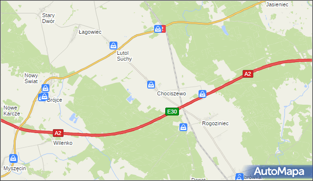 mapa Chociszewo gmina Trzciel, Chociszewo gmina Trzciel na mapie Targeo
