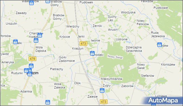 mapa Chodaki gmina Zadzim, Chodaki gmina Zadzim na mapie Targeo