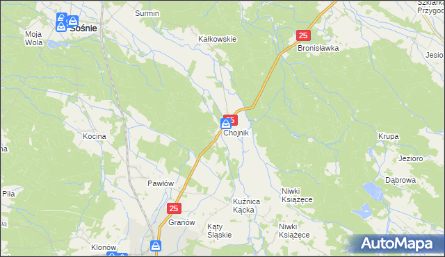 mapa Chojnik gmina Sośnie, Chojnik gmina Sośnie na mapie Targeo