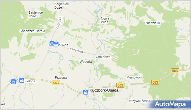 mapa Chojnowo gmina Kuczbork-Osada, Chojnowo gmina Kuczbork-Osada na mapie Targeo