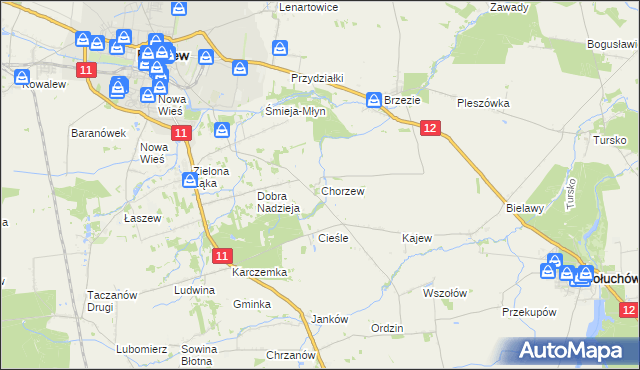 mapa Chorzew gmina Pleszew, Chorzew gmina Pleszew na mapie Targeo