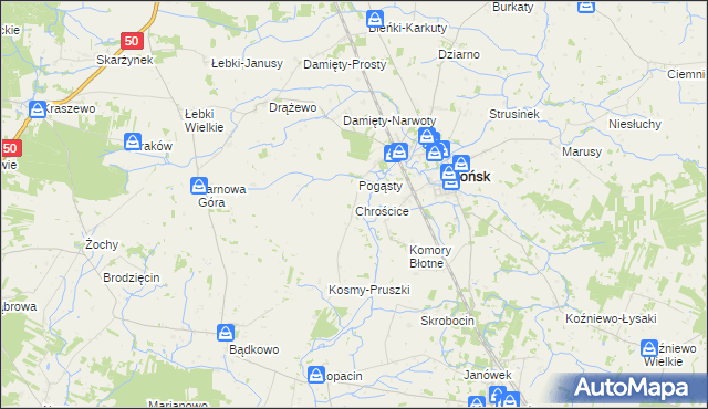 mapa Chrościce gmina Sońsk, Chrościce gmina Sońsk na mapie Targeo