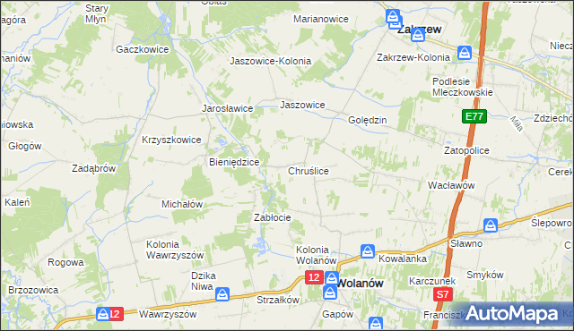 mapa Chruślice, Chruślice na mapie Targeo