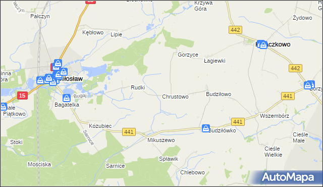 mapa Chrustowo gmina Miłosław, Chrustowo gmina Miłosław na mapie Targeo