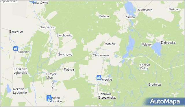 mapa Chrzanowo gmina Łęczyce, Chrzanowo gmina Łęczyce na mapie Targeo