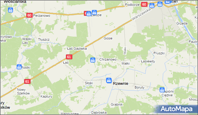 mapa Chrzanowo gmina Rzewnie, Chrzanowo gmina Rzewnie na mapie Targeo
