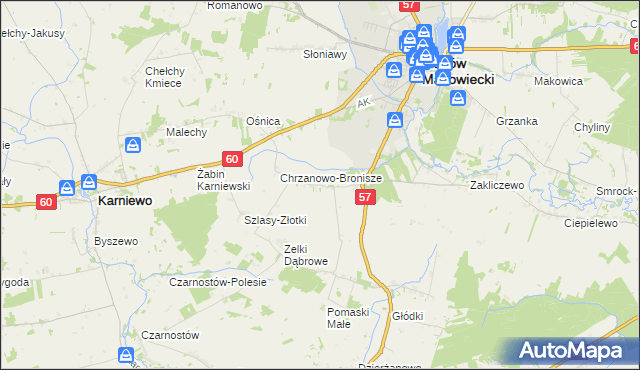 mapa Chrzanowo gmina Szelków, Chrzanowo gmina Szelków na mapie Targeo