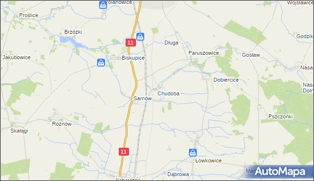 mapa Chudoba gmina Byczyna, Chudoba gmina Byczyna na mapie Targeo