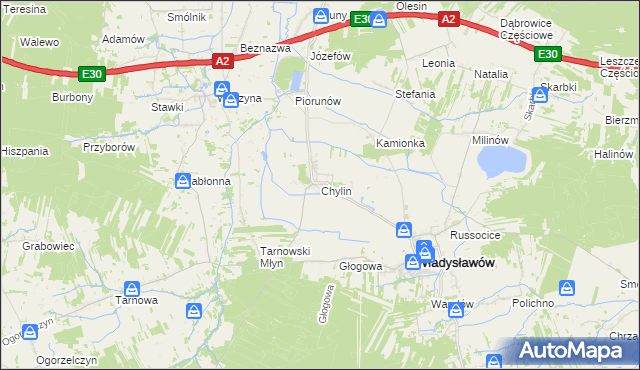 mapa Chylin gmina Władysławów, Chylin gmina Władysławów na mapie Targeo