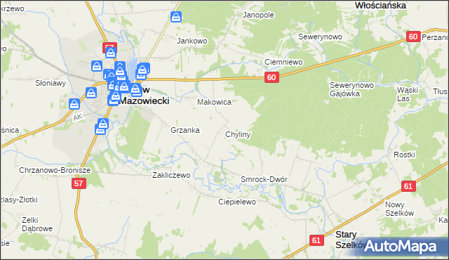 mapa Chyliny gmina Szelków, Chyliny gmina Szelków na mapie Targeo