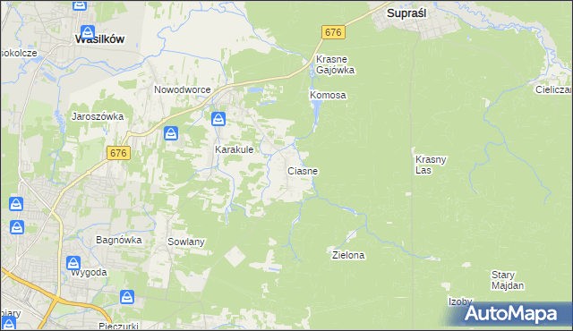 mapa Ciasne gmina Supraśl, Ciasne gmina Supraśl na mapie Targeo