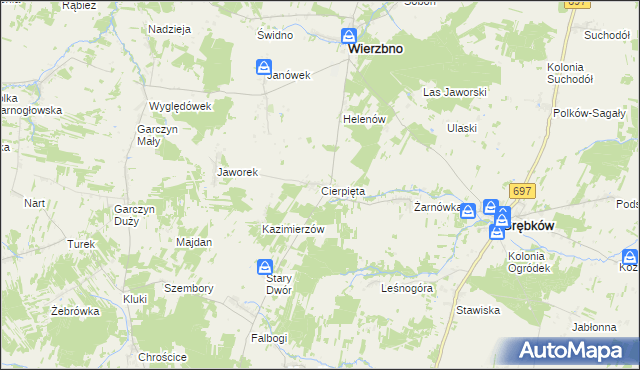 mapa Cierpięta gmina Wierzbno, Cierpięta gmina Wierzbno na mapie Targeo