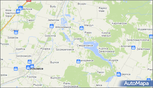 mapa Cieszanowice gmina Gorzkowice, Cieszanowice gmina Gorzkowice na mapie Targeo