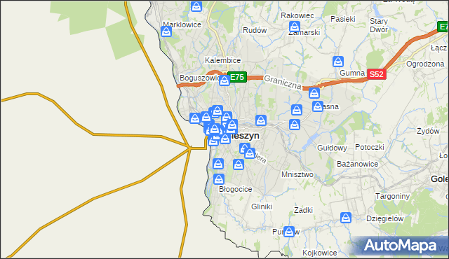 mapa Cieszyna, Cieszyn na mapie Targeo