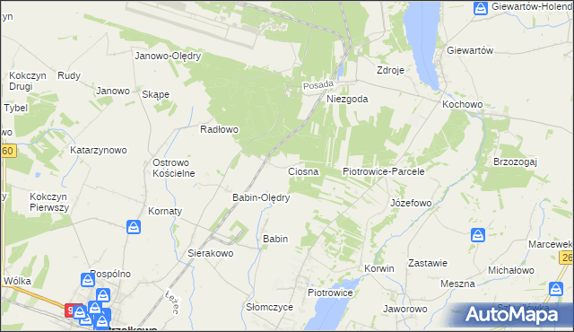 mapa Ciosna gmina Strzałkowo, Ciosna gmina Strzałkowo na mapie Targeo