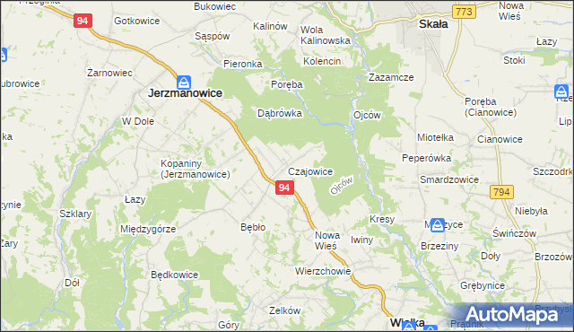 mapa Czajowice, Czajowice na mapie Targeo