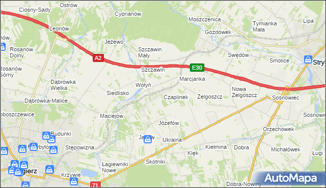 mapa Czaplinek gmina Zgierz, Czaplinek gmina Zgierz na mapie Targeo