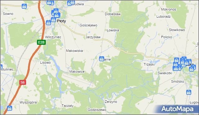 mapa Czarne gmina Płoty, Czarne gmina Płoty na mapie Targeo
