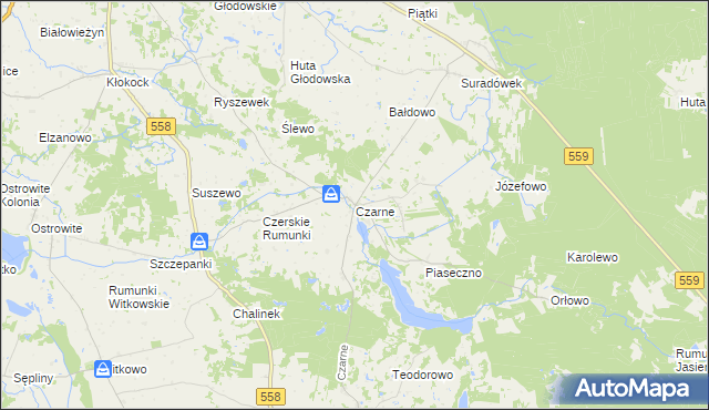 mapa Czarne gmina Wielgie, Czarne gmina Wielgie na mapie Targeo