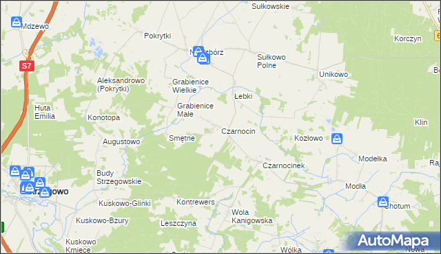 mapa Czarnocin gmina Strzegowo, Czarnocin gmina Strzegowo na mapie Targeo