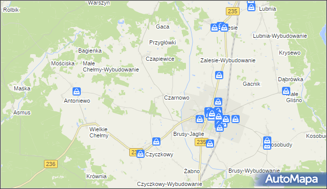 mapa Czarnowo gmina Brusy, Czarnowo gmina Brusy na mapie Targeo