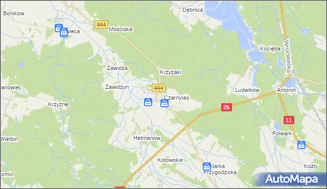 mapa Czarnylas gmina Przygodzice, Czarnylas gmina Przygodzice na mapie Targeo