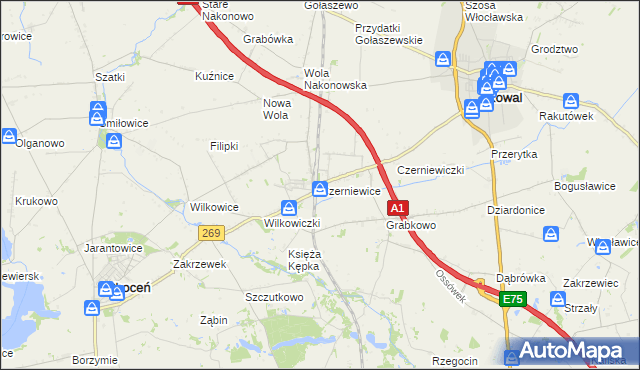 mapa Czerniewice gmina Choceń, Czerniewice gmina Choceń na mapie Targeo