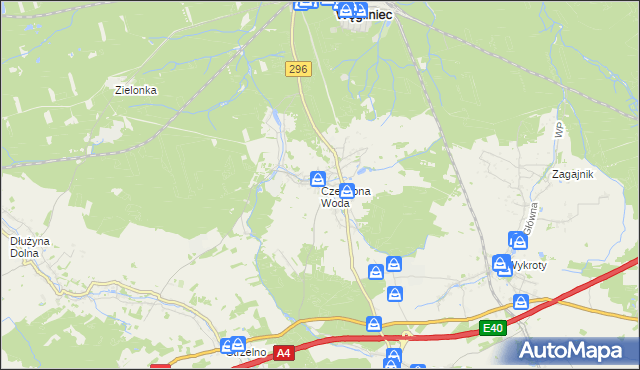 mapa Czerwona Woda gmina Węgliniec, Czerwona Woda gmina Węgliniec na mapie Targeo
