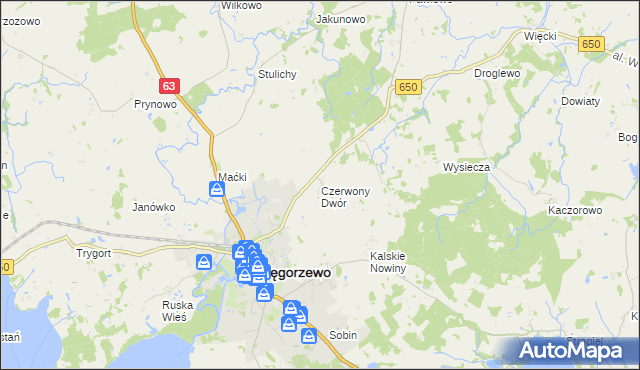 mapa Czerwony Dwór gmina Węgorzewo, Czerwony Dwór gmina Węgorzewo na mapie Targeo