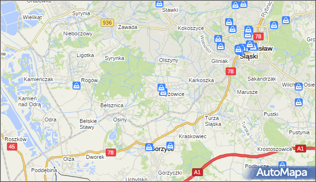 mapa Czyżowice gmina Gorzyce, Czyżowice gmina Gorzyce na mapie Targeo