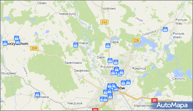 mapa Dąbki gmina Bytów, Dąbki gmina Bytów na mapie Targeo