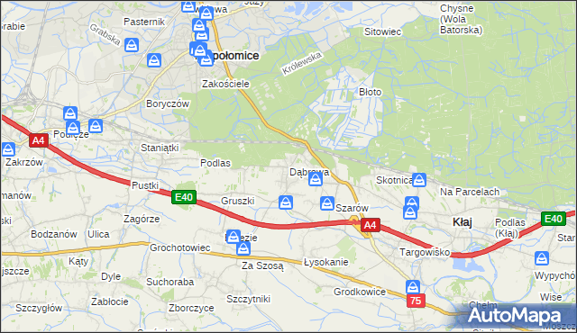 mapa Dąbrowa gmina Kłaj, Dąbrowa gmina Kłaj na mapie Targeo