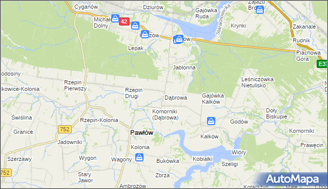mapa Dąbrowa gmina Pawłów, Dąbrowa gmina Pawłów na mapie Targeo