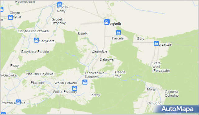 mapa Dąbrowa gmina Rząśnik, Dąbrowa gmina Rząśnik na mapie Targeo