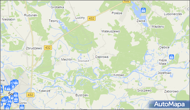 mapa Dąbrowa gmina Śrem, Dąbrowa gmina Śrem na mapie Targeo