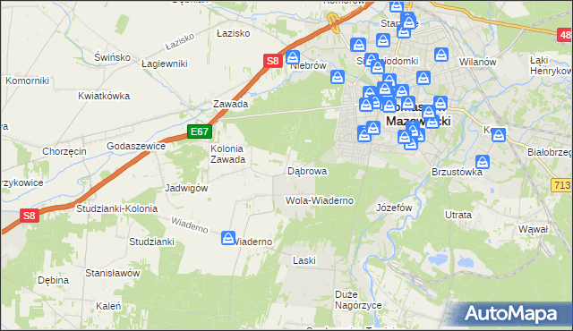 mapa Dąbrowa gmina Tomaszów Mazowiecki, Dąbrowa gmina Tomaszów Mazowiecki na mapie Targeo