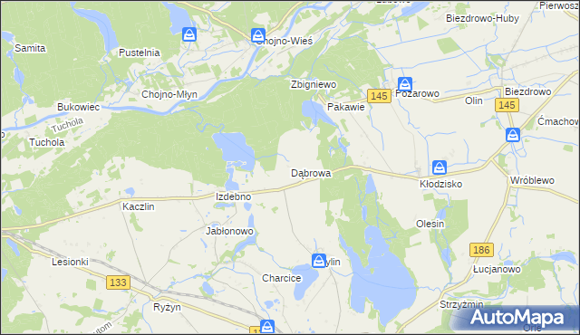 mapa Dąbrowa gmina Wronki, Dąbrowa gmina Wronki na mapie Targeo