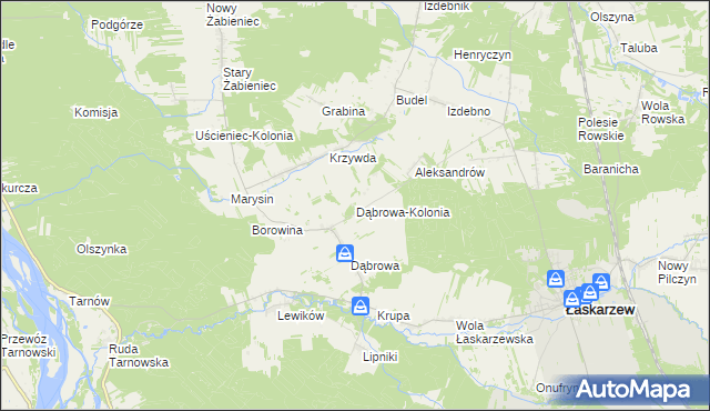 mapa Dąbrowa-Kolonia gmina Łaskarzew, Dąbrowa-Kolonia gmina Łaskarzew na mapie Targeo
