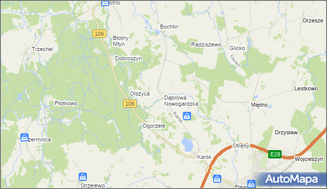 mapa Dąbrowa Nowogardzka, Dąbrowa Nowogardzka na mapie Targeo
