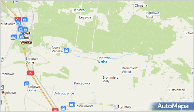 mapa Dąbrowa Wielka gmina Nowa Wieś Wielka, Dąbrowa Wielka gmina Nowa Wieś Wielka na mapie Targeo