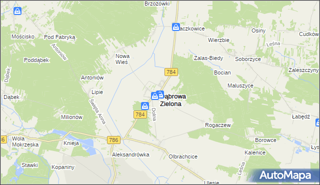 mapa Dąbrowa Zielona, Dąbrowa Zielona na mapie Targeo